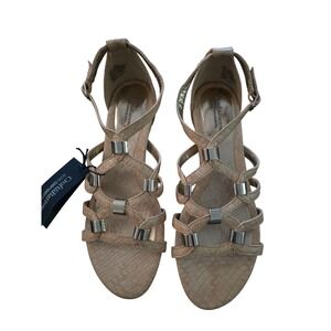 Croft & Barrow Abby Tan Snakeskin Gladiator Sandals Silver Hardware Womens 7 M